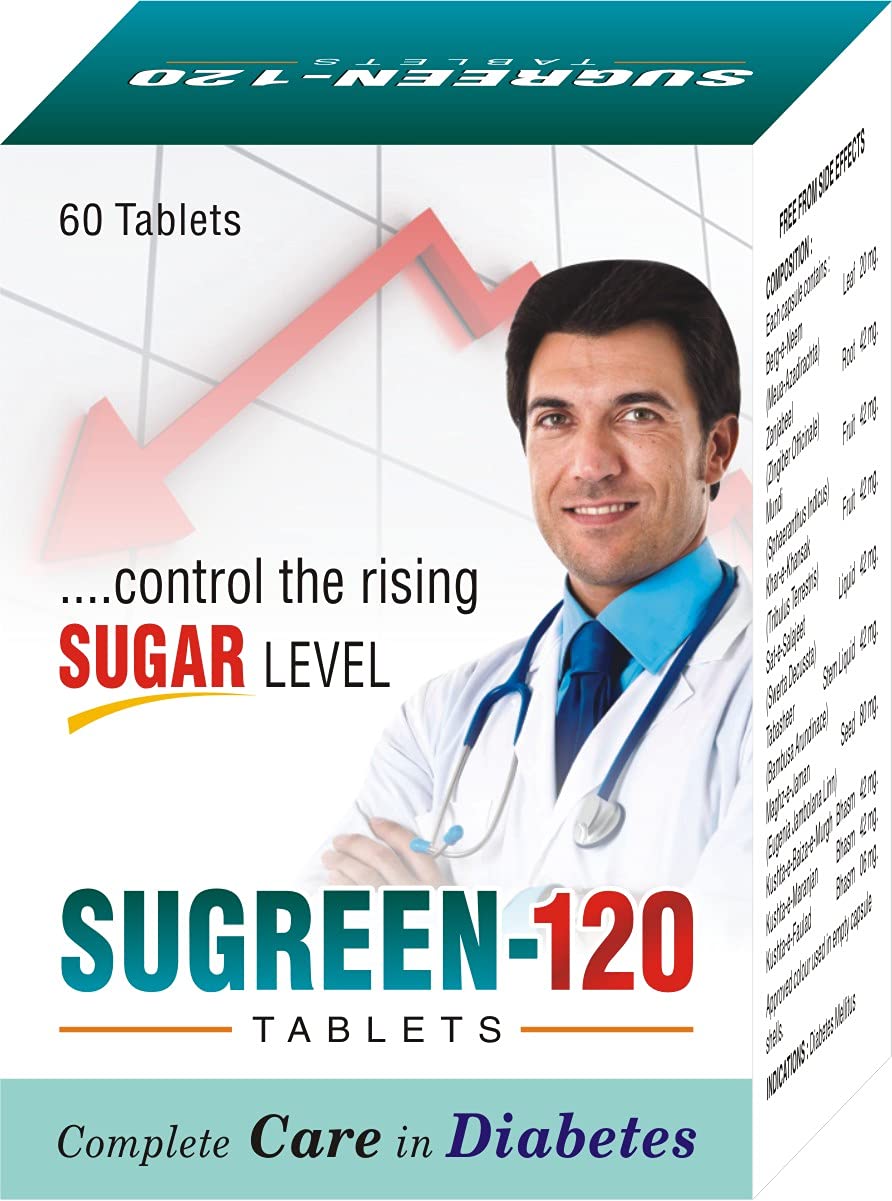 Drugs Lab Sugreen 120 for Healthy Insulin Function and Sugar Control | Contains Natural Ingredients Jamun Guthli, Karela, Gudmar, Neem Patti, Giloy - 60 Tablets