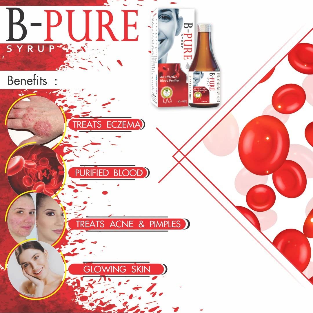 B.Pure Blood Purifier – 200ml Syrup | Reduces Pimples and blemishes | Prevents Acne | Remove Allergy 100% Safe, Ayurvedic Formula for Glowing Pimple free skin | Pack of 2
