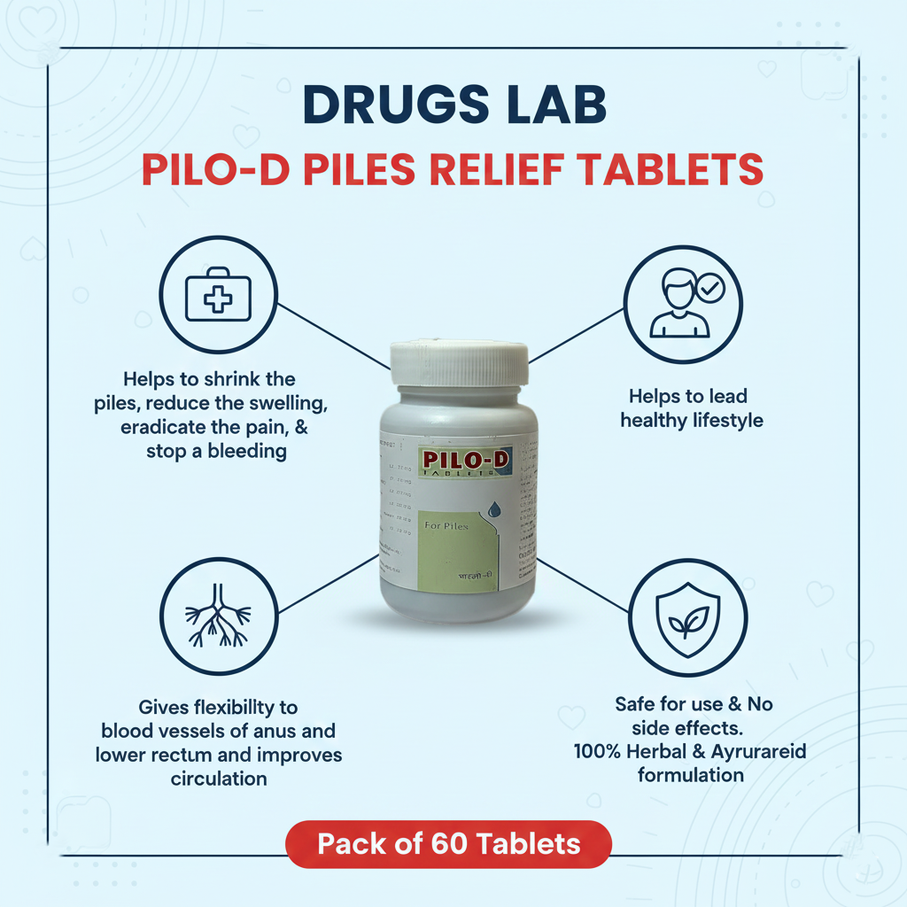 Drugs Labpo PILO-D Piles Relief Tablets - Pack of 60 Tablets