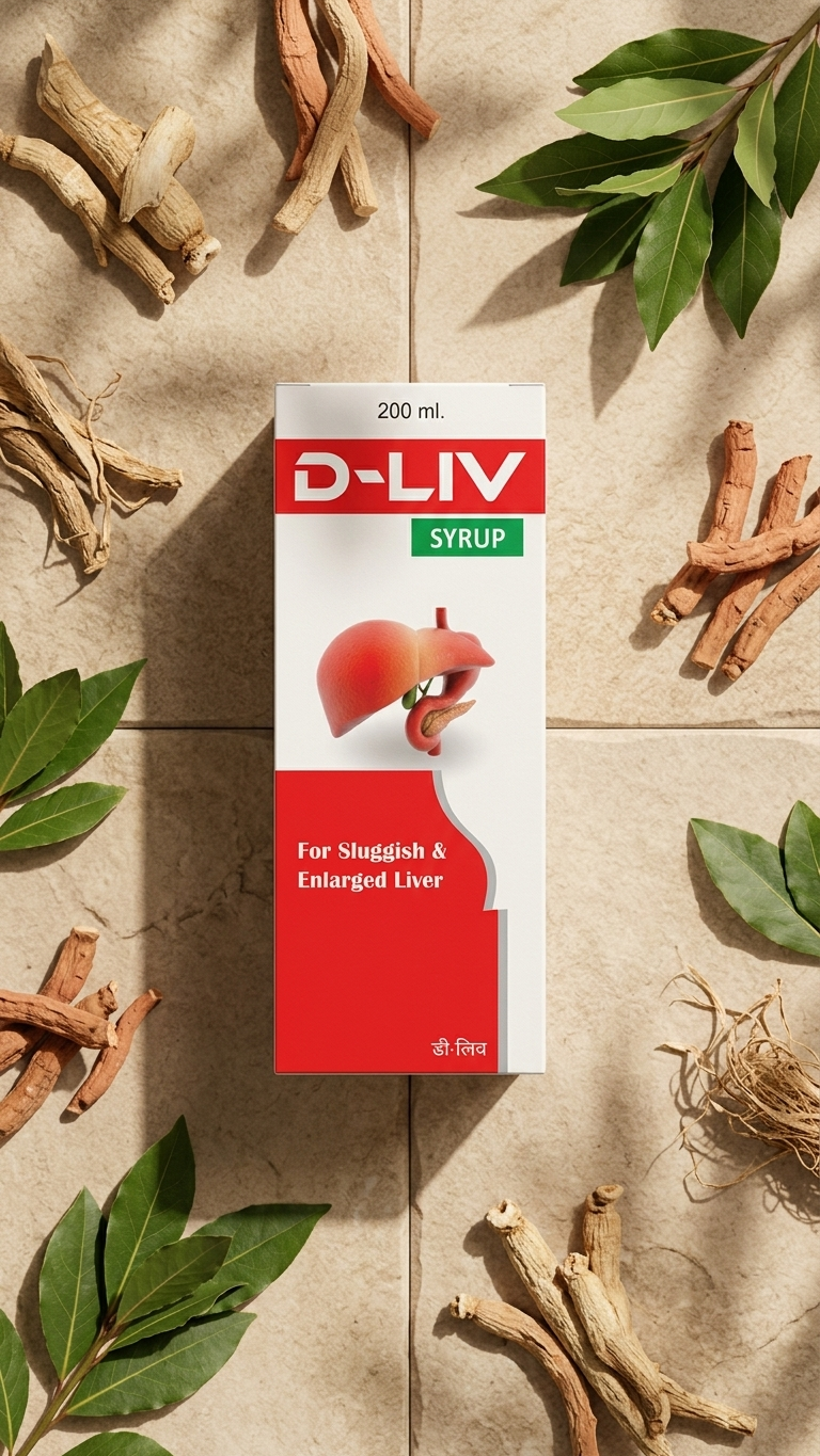 D-Liv Syrup 200ml bottle on kitchen counter