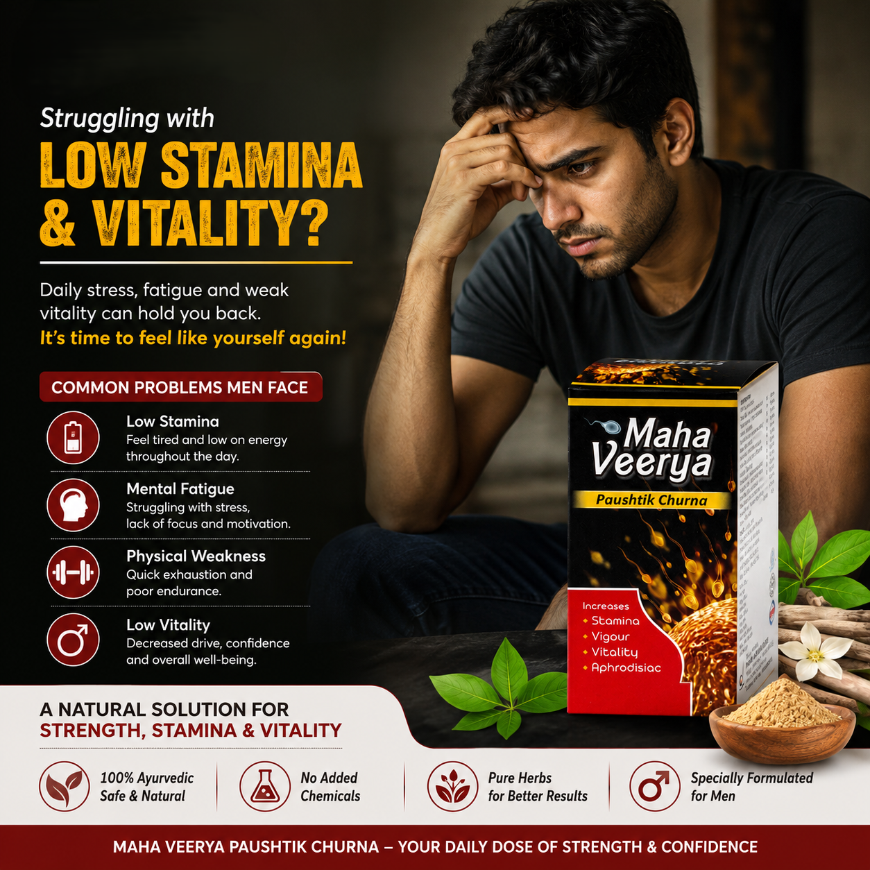 Maha Veerya - Low Stamina & Vitality Problems Infographic